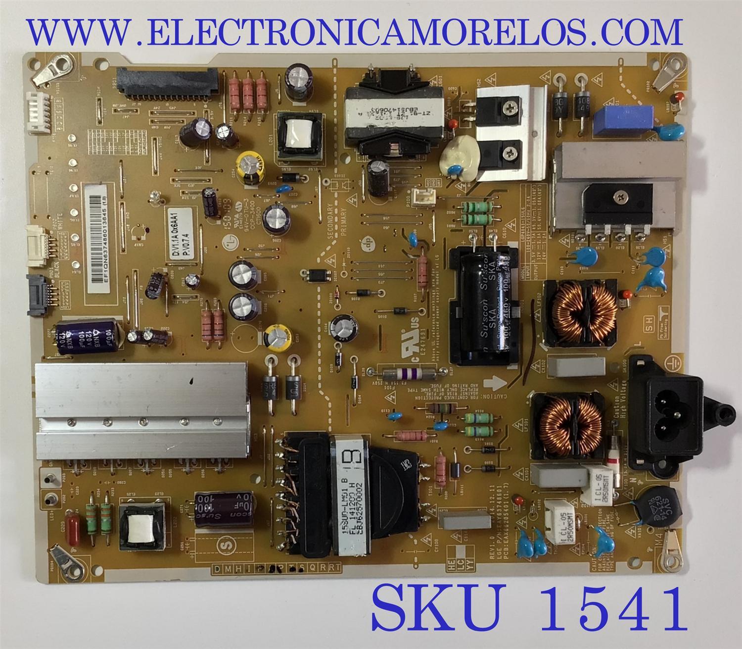 FUENTE PARA TV LG / NUMERO DE PARTE  EAY63748601 / EAX66205401 / 63748601 / MODELO 43F7600